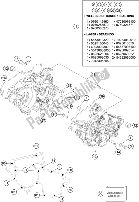 All parts for the Engine Case of the KTM 250 EXC Six-days EU 2017