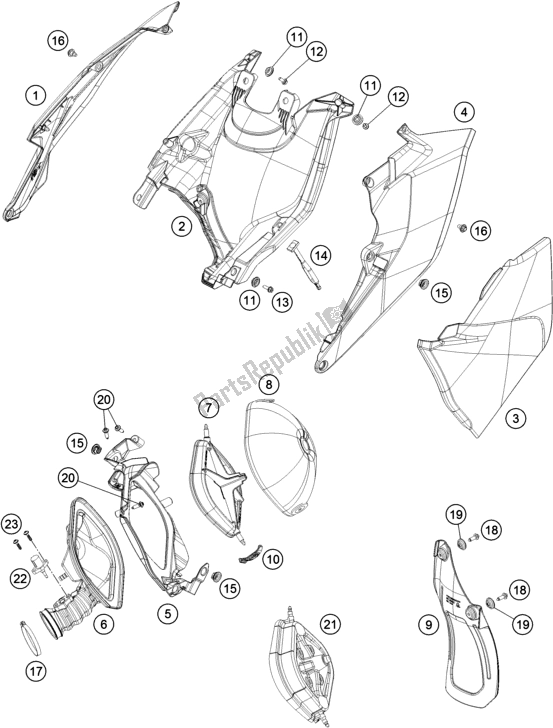 All parts for the Air Filter of the KTM 250 EXC SIX Days TPI EU 2018