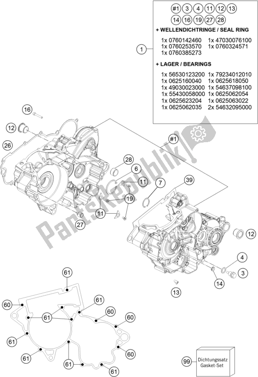 All parts for the Engine Case of the KTM 250 EXC SIX Days TPI EU 2018