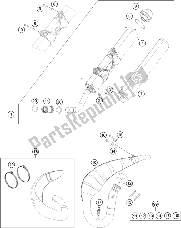 Toutes les pièces pour le Système D'échappement du KTM 250 EXC SIX Days TPI EU 2018