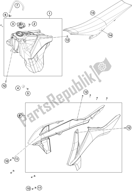 Toutes les pièces pour le Réservoir, Siège du KTM 250 EXC SIX Days TPI EU 2018