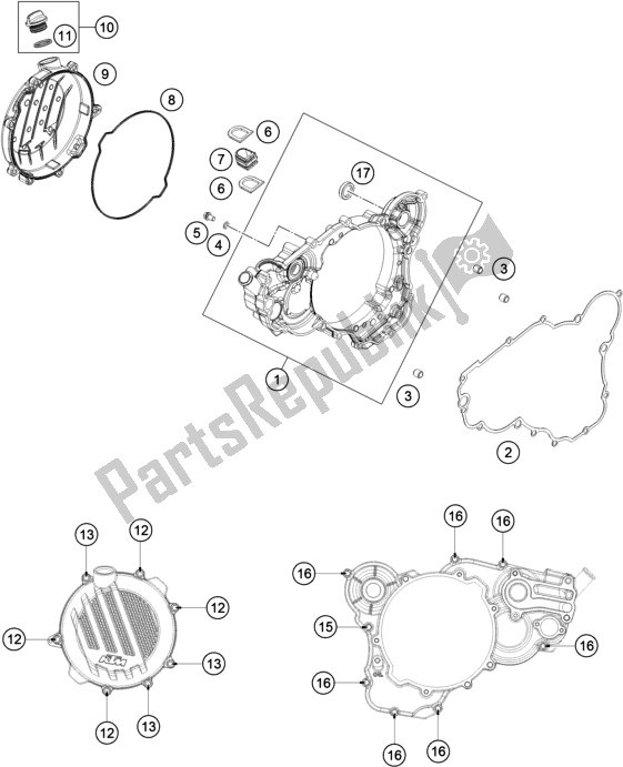 All parts for the Clutch Cover of the KTM 250 EXC SIX Days TPI EU 2019