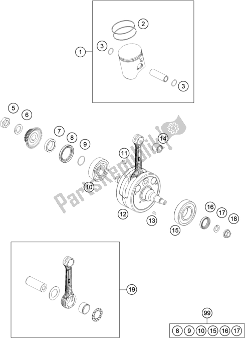 All parts for the Crankshaft, Piston of the KTM 250 EXC SIX Days TPI EU 2019