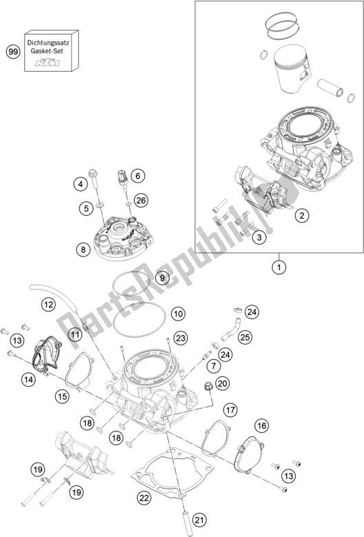 All parts for the Cylinder, Cylinder Head of the KTM 250 EXC SIX Days TPI EU 2019