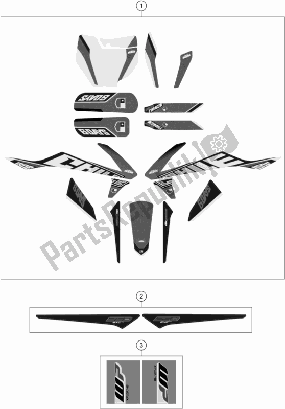 All parts for the Decal of the KTM 250 EXC SIX Days TPI EU 2019