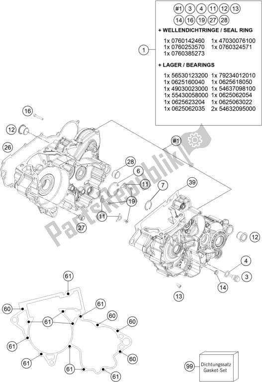 All parts for the Engine Case of the KTM 250 EXC SIX Days TPI EU 2019