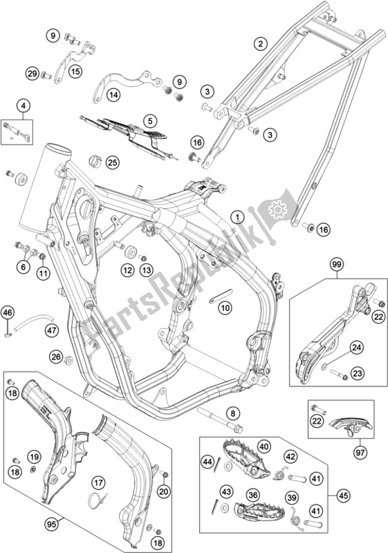 All parts for the Frame of the KTM 250 EXC SIX Days TPI EU 2019