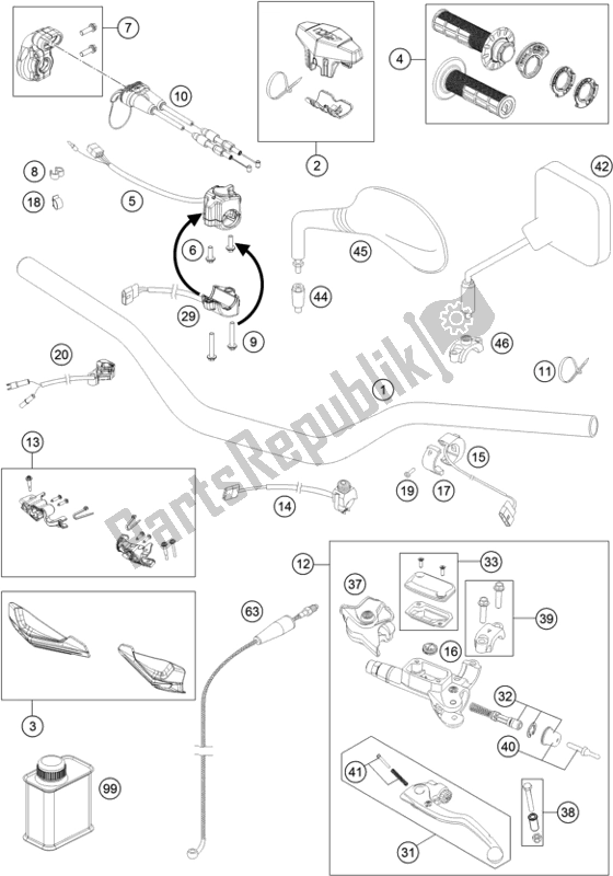 All parts for the Handlebar, Controls of the KTM 250 EXC SIX Days TPI EU 2019