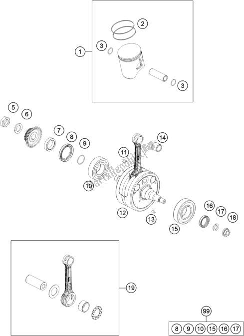 Tutte le parti per il Albero Motore, Pistone del KTM 250 EXC SIX Days TPI EU 2020