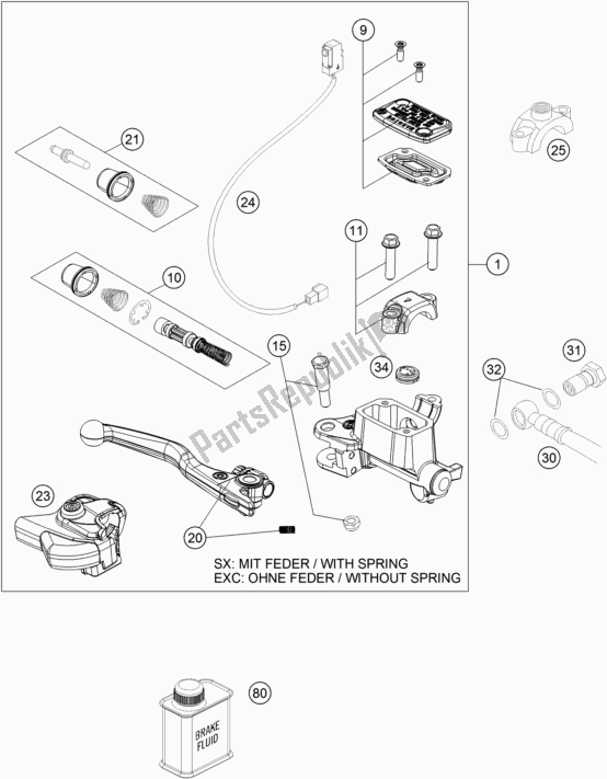 Todas as partes de Front Brake Control do KTM 250 EXC SIX Days TPI EU 2020