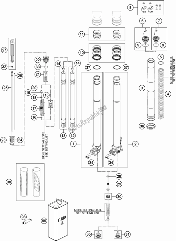 Toutes les pièces pour le Fourche Avant Démontée du KTM 250 EXC SIX Days TPI EU 2020