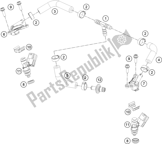 Todas as partes de Fuel Distributor do KTM 250 EXC SIX Days TPI EU 2020