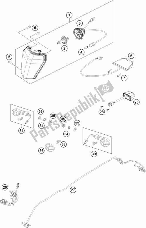 Todas as partes de Sistema De Luz do KTM 250 EXC SIX Days TPI EU 2020
