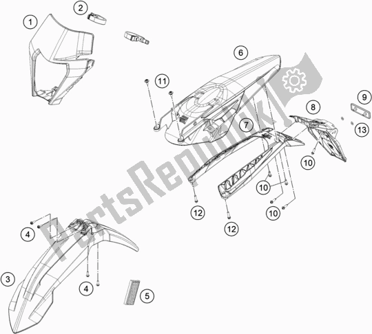 Todas as partes de Máscara, Pára-lamas do KTM 250 EXC SIX Days TPI EU 2020