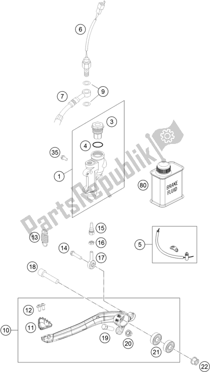 All parts for the Rear Brake Control of the KTM 250 EXC SIX Days TPI EU 2020