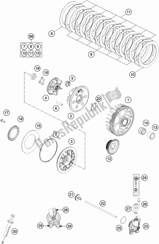 All parts for the Clutch of the KTM 250 EXC SIX Days TPI EU 2021