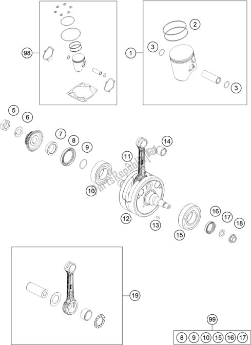 Tutte le parti per il Albero Motore, Pistone del KTM 250 EXC SIX Days TPI EU 2021