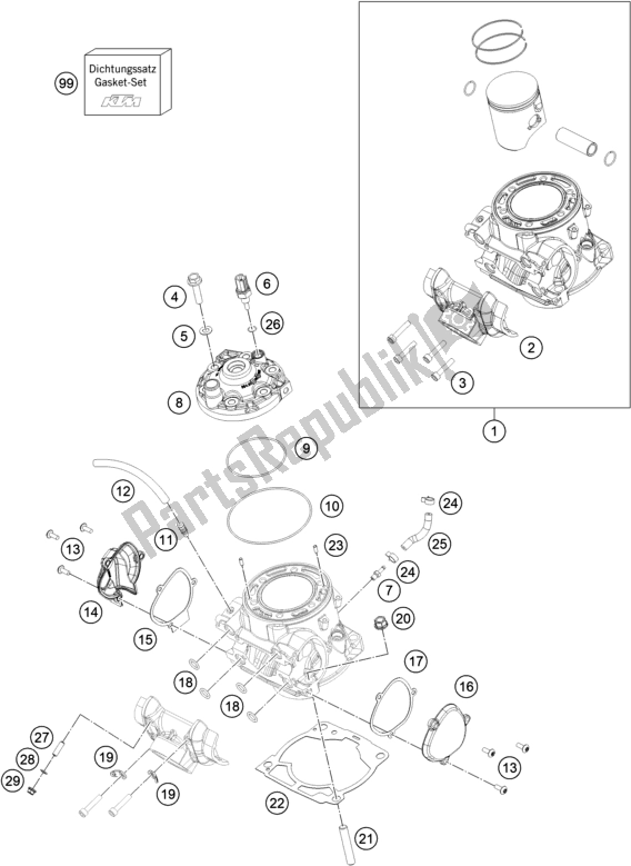 All parts for the Cylinder, Cylinder Head of the KTM 250 EXC SIX Days TPI EU 2021