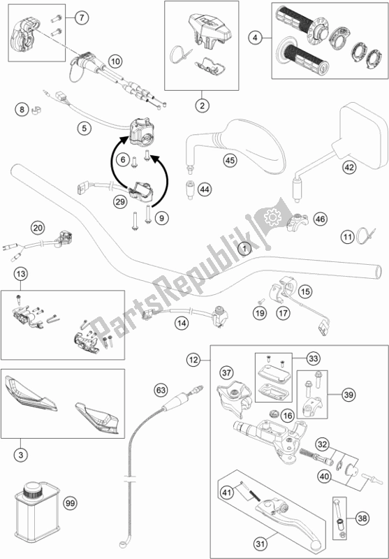 All parts for the Handlebar, Controls of the KTM 250 EXC SIX Days TPI EU 2021