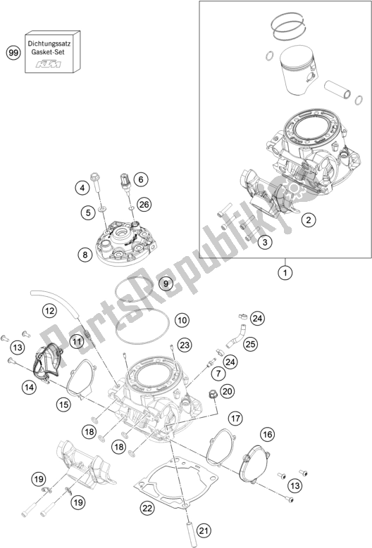 Alle onderdelen voor de Cilinder, Cilinderkop van de KTM 250 EXC TPI EU 2018