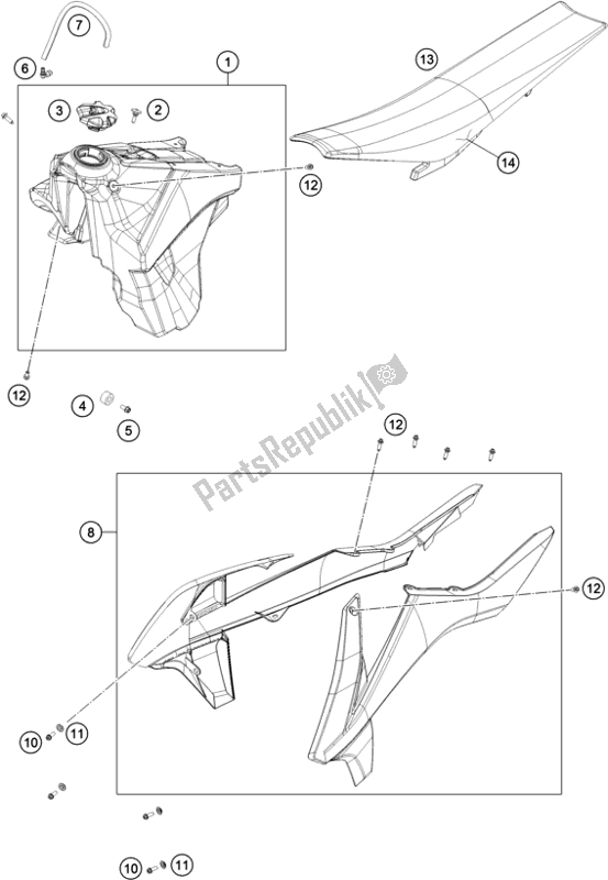 All parts for the Tank, Seat of the KTM 250 EXC TPI EU 2018