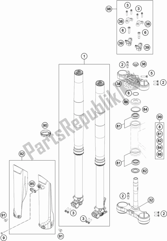 Tutte le parti per il Forcella Anteriore, Pinza Tripla del KTM 250 EXC TPI EU 2019