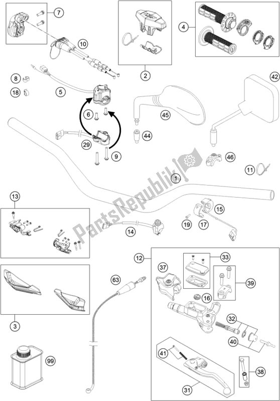 Toutes les pièces pour le Guidon, Commandes du KTM 250 EXC TPI EU 2019