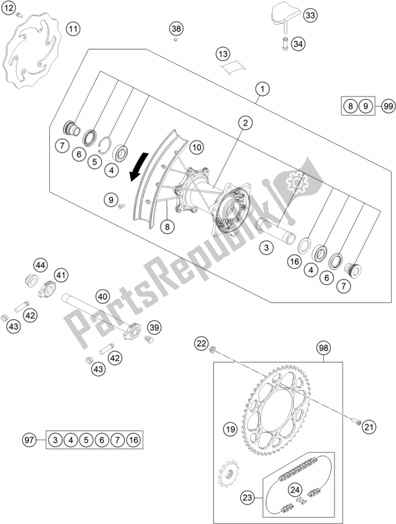 Toutes les pièces pour le Roue Arrière du KTM 250 EXC TPI EU 2019