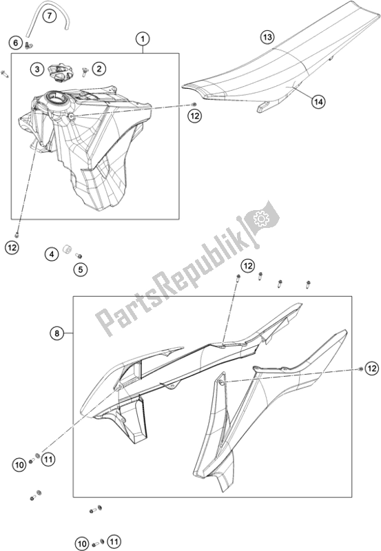 Toutes les pièces pour le Réservoir, Siège du KTM 250 EXC TPI EU 2019