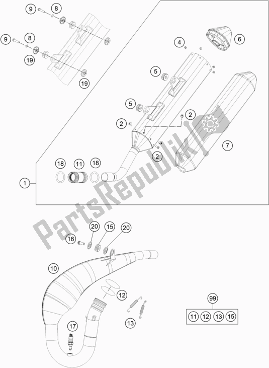 All parts for the Exhaust System of the KTM 250 EXC TPI EU 2020