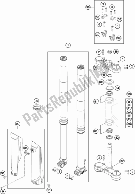 Toutes les pièces pour le Fourche Avant, Triple Serrage du KTM 250 EXC TPI EU 2020