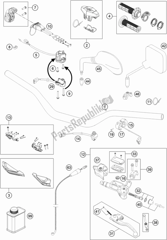 Toutes les pièces pour le Guidon, Commandes du KTM 250 EXC TPI EU 2020