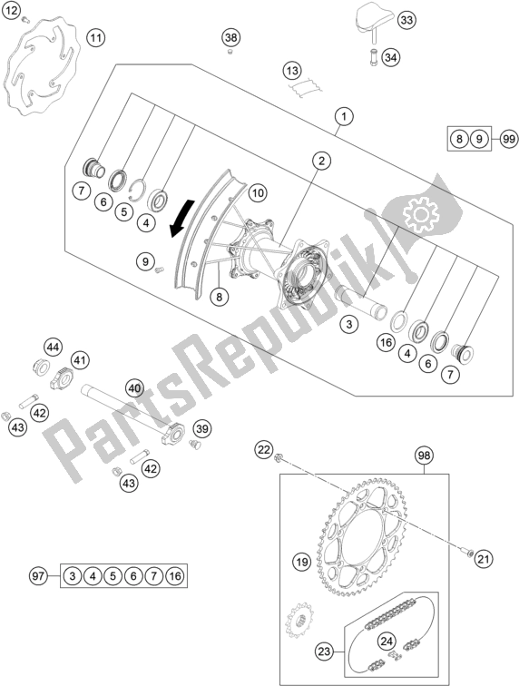 All parts for the Rear Wheel of the KTM 250 EXC TPI EU 2020