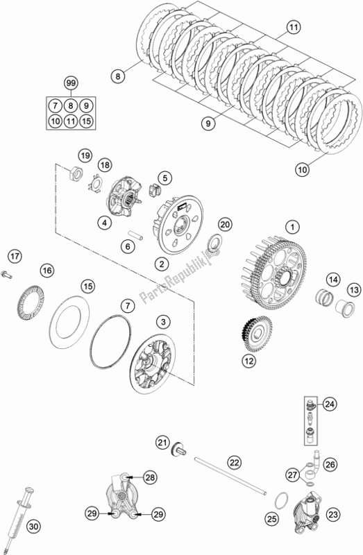 Alle onderdelen voor de Koppeling van de KTM 250 EXC TPI EU 2021