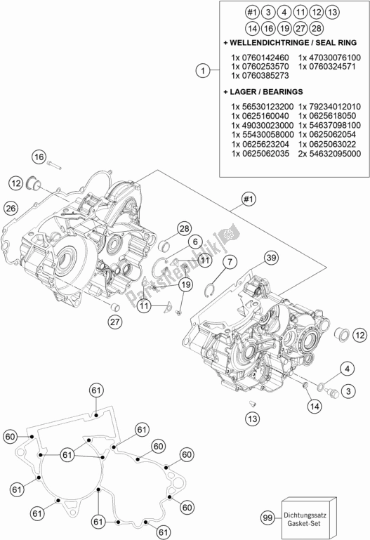 Todas as partes de Caixa Do Motor do KTM 250 EXC TPI EU 2021