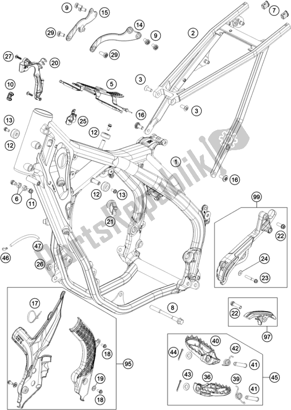 Todas las partes para Marco de KTM 250 EXC TPI EU 2021