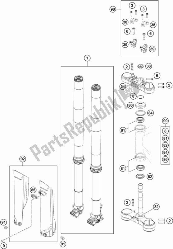 All parts for the Front Fork, Triple Clamp of the KTM 250 EXC TPI EU 2021
