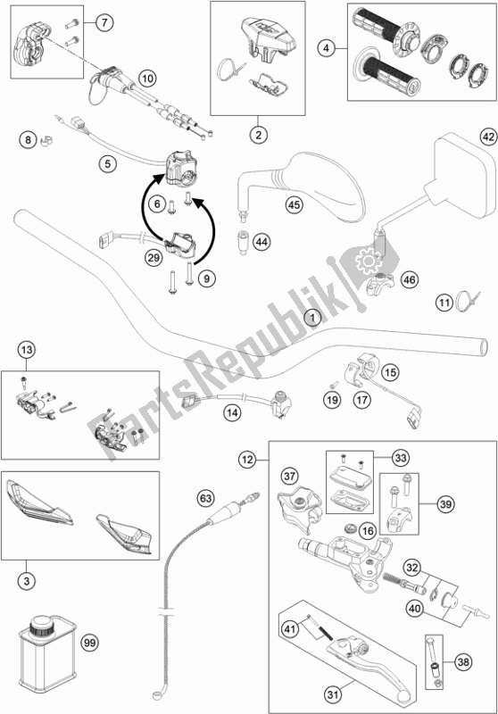 Alle onderdelen voor de Stuur, Bedieningselementen van de KTM 250 EXC TPI EU 2021