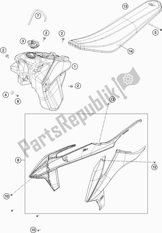Todas las partes para Tanque, Asiento de KTM 250 EXC TPI EU 2021