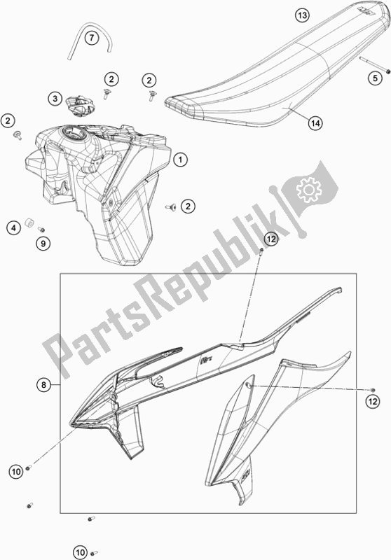 Alle onderdelen voor de Tank, Stoel van de KTM 250 EXC TPI EU 2021