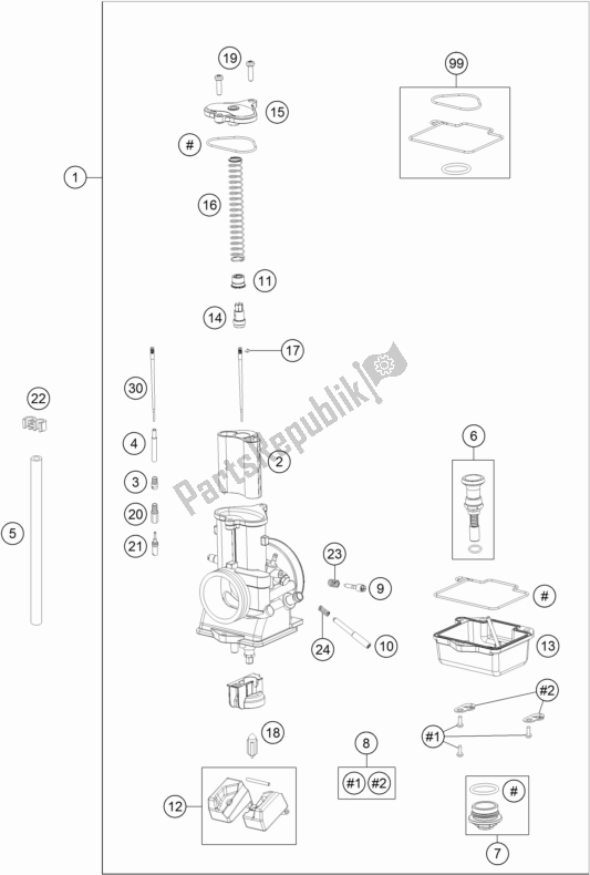 All parts for the Carburetor of the KTM 250 SX EU 2017
