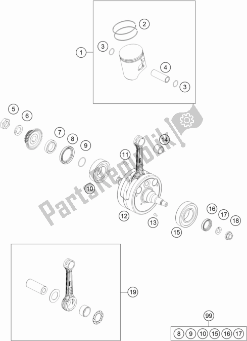 All parts for the Crankshaft, Piston of the KTM 250 SX EU 2017