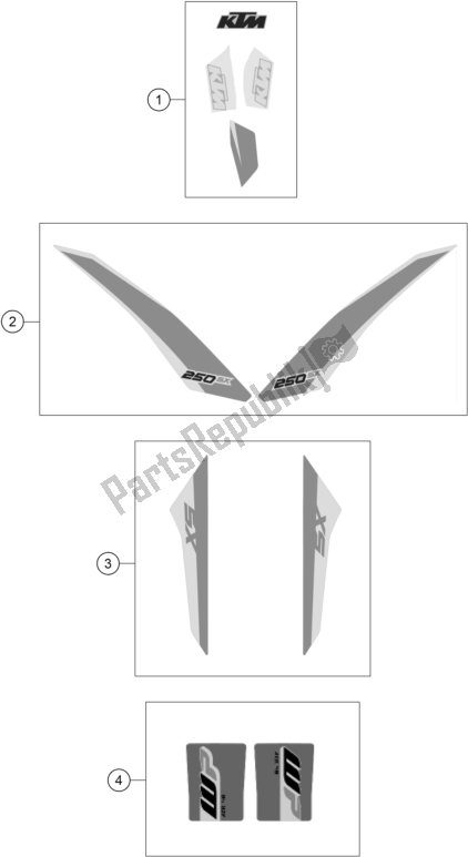 Todas las partes para Etiqueta de KTM 250 SX EU 2017 Todas las partes para Etiqueta de KTM 250 SX EU 2017