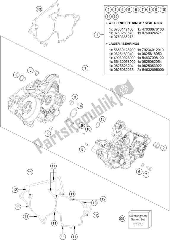 Toutes les pièces pour le Carter Moteur du KTM 250 SX EU 2017