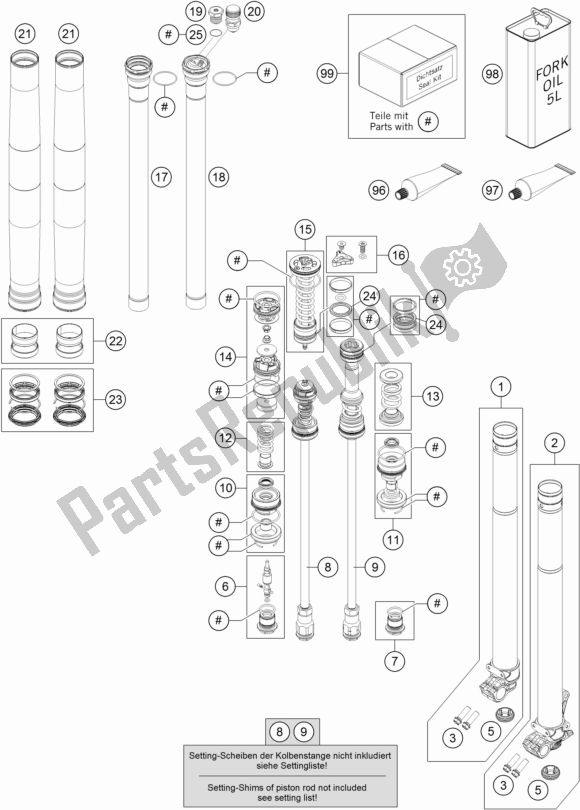Todas las partes para Horquilla Delantera Desmontada de KTM 250 SX EU 2017