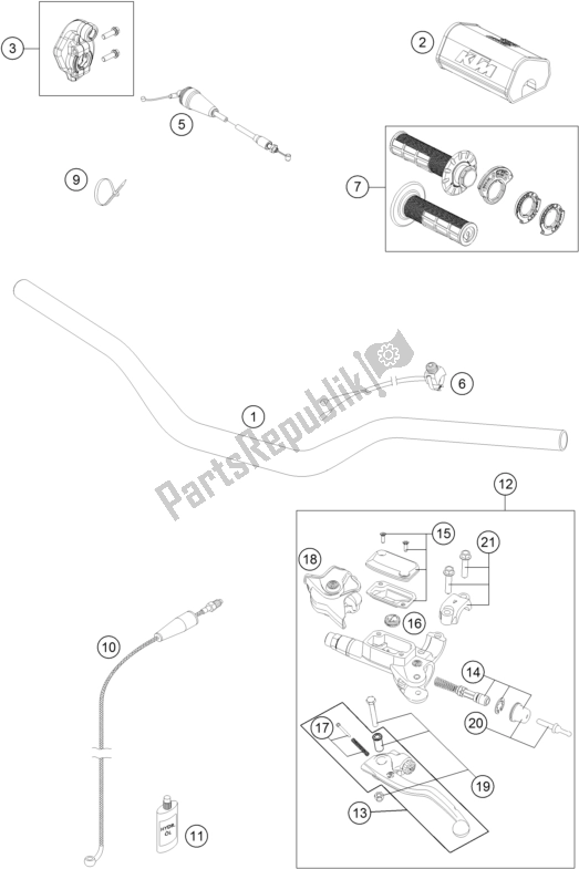 All parts for the Handlebar, Controls of the KTM 250 SX EU 2017