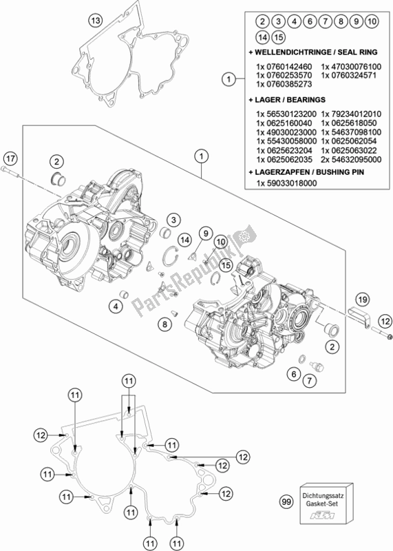 Todas as partes de Caixa Do Motor do KTM 250 SX EU 2018