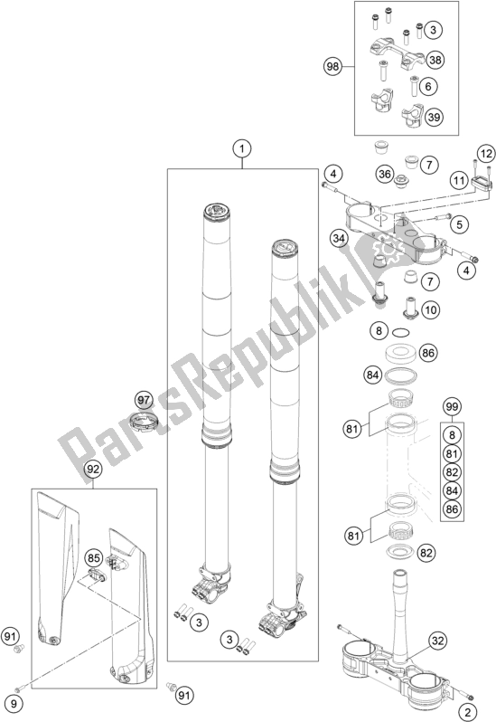 All parts for the Front Fork, Triple Clamp of the KTM 250 SX EU 2018