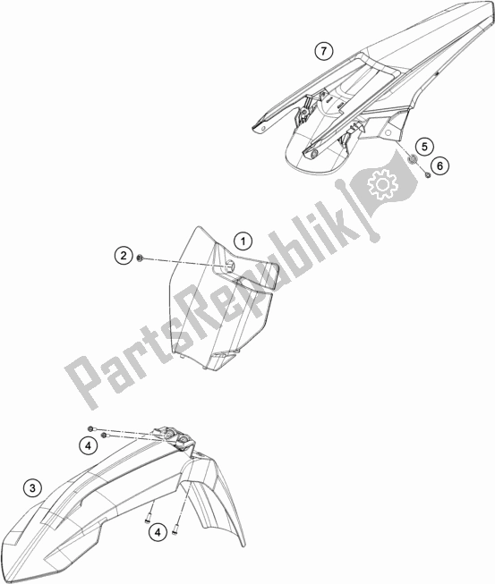 Todas as partes de Máscara, Pára-lamas do KTM 250 SX EU 2018