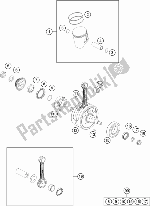 Tutte le parti per il Albero Motore, Pistone del KTM 250 SX EU 2019